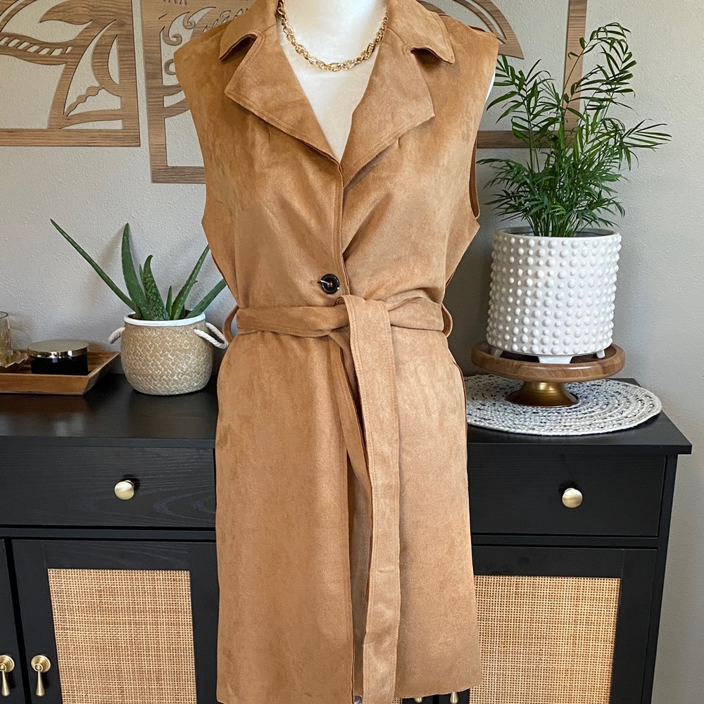 Love Tree Tan Sleeveless Vest with Belt